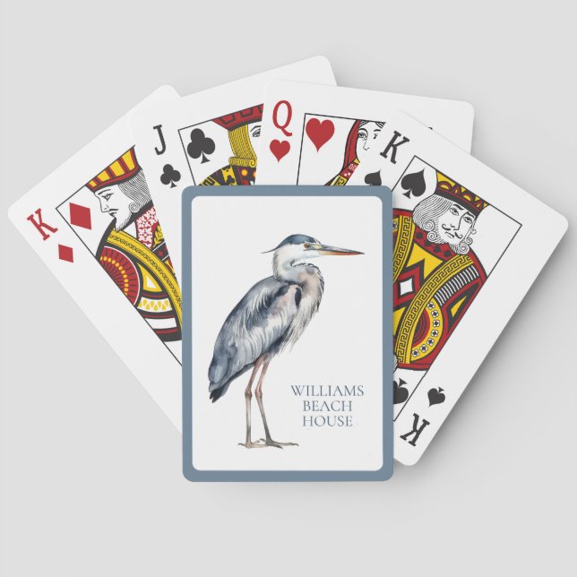 Coastal Blue Heron Bird Personalised Playing Cards (Back)