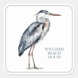 Coastal Blue Heron Bird Personalised Square Sticker