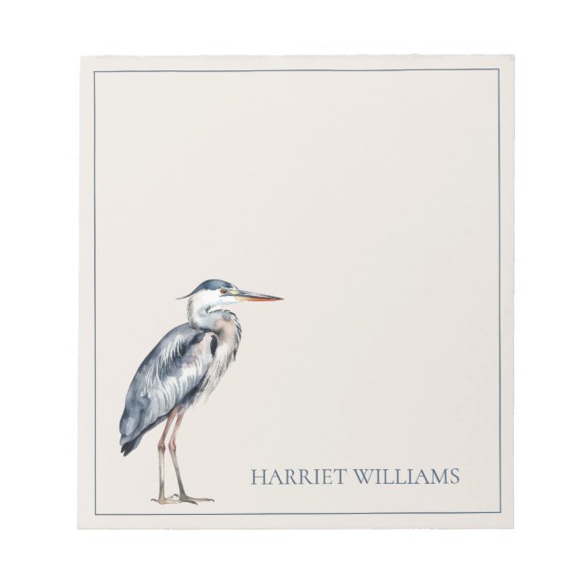 Coastal Blue Heron Bird Personalized Notepad (Front)