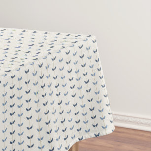 Coastal Blue Leaf Stripe Minimal Botanical Pattern Tablecloth