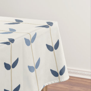 Coastal Blue Leaf Stripe Minimal Botanical Pattern Tablecloth