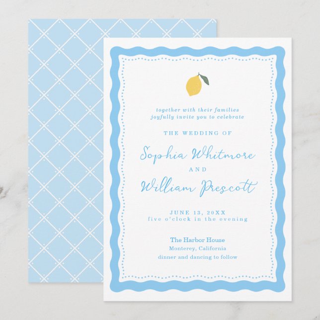 Coastal Blue Lemon Amalfi Wedding Invitation (Front/Back)
