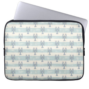 Coastal Blue Lobster Nautical Stripes Pattern Laptop Sleeve