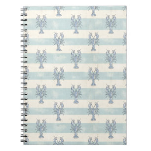 Coastal Blue Lobster Nautical Stripes Pattern Notebook