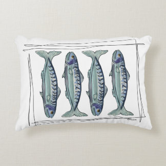 Coastal Blue Mackerel Seamless Ocean Fish Pattern Decorative Cushion