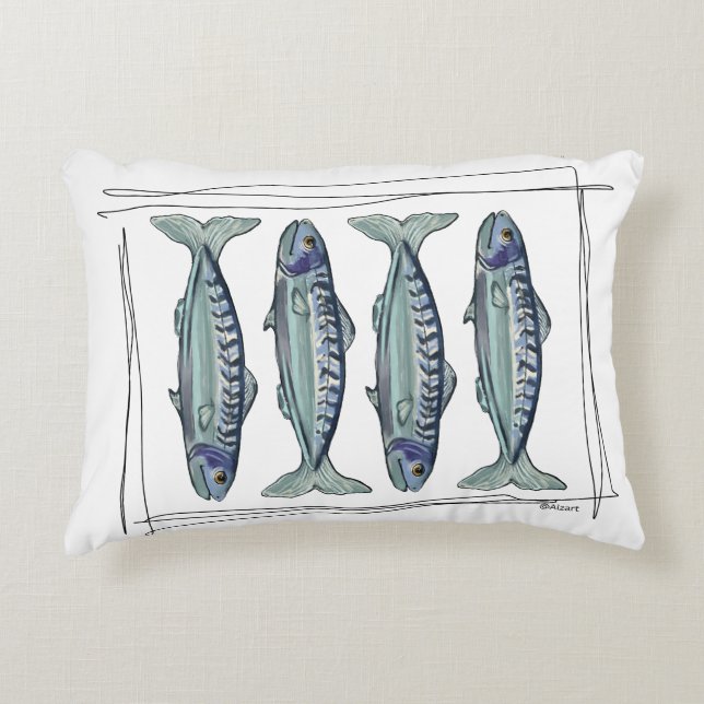 Coastal Blue Mackerel Seamless Ocean Fish Pattern Decorative Cushion (Front)