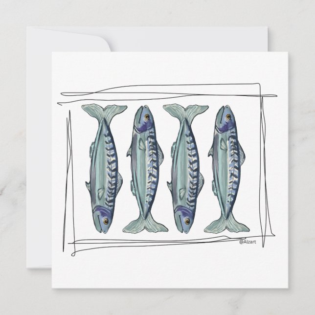 Coastal Blue Mackerel Seamless Ocean Fish Pattern Invitation (Front)