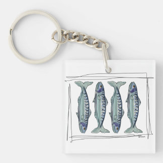 Coastal Blue Mackerel Seamless Ocean Fish Pattern Key Ring
