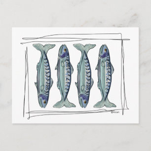 Coastal Blue Mackerel Seamless Ocean Fish Pattern Postcard