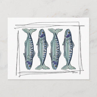 Coastal Blue Mackerel Seamless Ocean Fish Pattern Postcard
