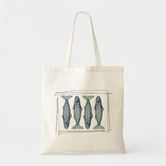 Coastal Blue Mackerel Seamless Ocean Fish Pattern Tote Bag (Front)