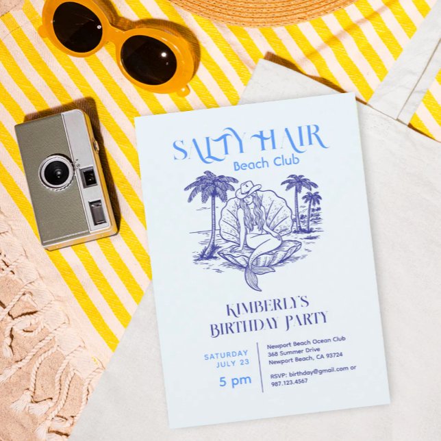 Coastal Blue Mermaid Cowgirl Summer Birthday Party Invitation (Creator Uploaded)