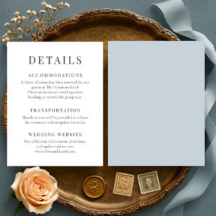 Coastal Blue Minimalist Elegant Wedding Details Invitation