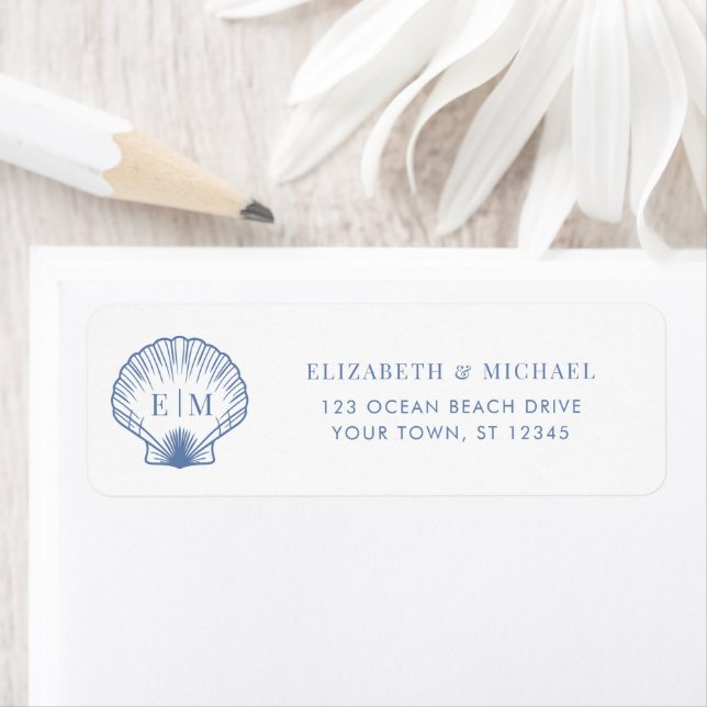Coastal Blue Monogram Wedding Return Address (Insitu)