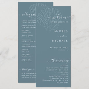 Coastal Blue Nautical Hand Drawn Seashell Wedding Programme