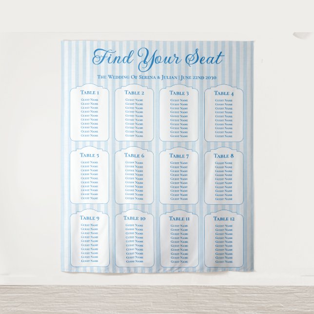 Coastal Blue Nautical Striped Wedding Seating Tapestry (Front)