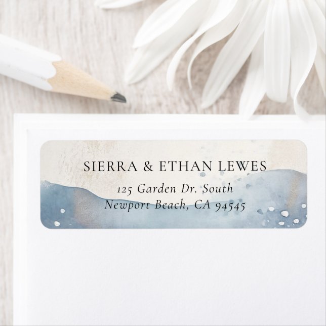 Coastal Blue Ocean Beach Wave Sand Elegant Wedding (Insitu)