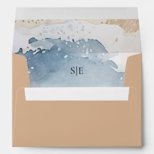 Coastal Blue Ocean Beach Wave Sand Elegant Wedding Envelope