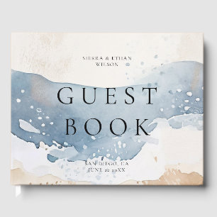 Coastal Blue Ocean Beach Wave Sand Elegant Wedding Guest Book
