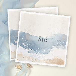 Coastal Blue Ocean Beach Wave Sand Elegant Wedding Napkin