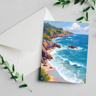 Coastal Blue Ocean Tide Watercolor Painting Card