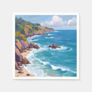 Coastal Blue Ocean Tide Watercolor Painting Napkin