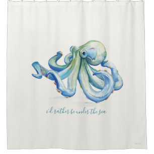 Coastal Blue Octopus Ocean Shower Curtain