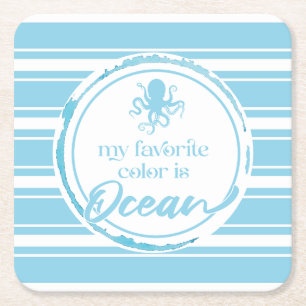 Coastal Blue Octopus Square Paper Coaster