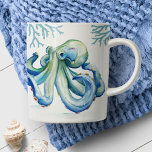 Coastal Blue Octopus Watercolor Beach Coffee Mug<br><div class="desc">Add a splash of seaside humour to your gift-giving with this funny octopus mug, featuring a charming blue octopus and sea coral design with the playful phrase “Seas the Moment” in hand-lettered script. Perfect for ocean lovers, it blends coastal charm with a touch of wit. A great girlfriend gift, Mother’s...</div>