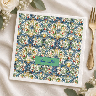 Coastal Blue Orange Sicilian Majolica Citrus Napkin