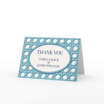 Coastal Blue Rattan Cane Wedding Thank You