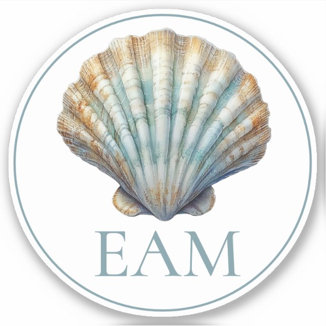 Coastal Blue Scallop Seashell Monogram (Front)