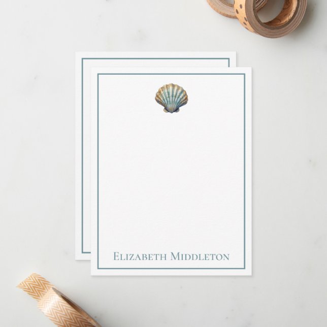 Coastal Blue Scallop Seashell Personalised Card (Front/Back In Situ)