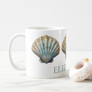 Coastal Blue Scallop Seashell Personalised Coffee Mug