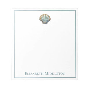 Coastal Blue Scallop Seashell Personalised Notepad
