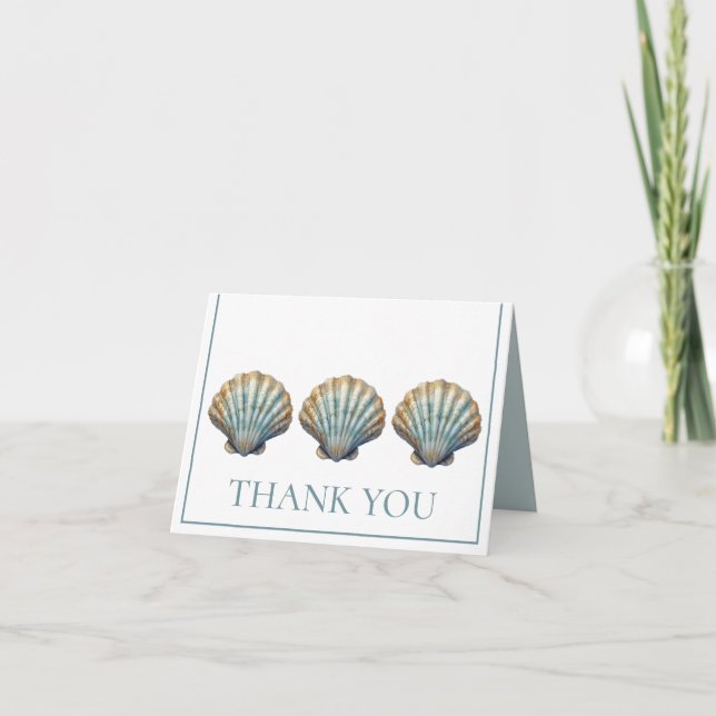 Coastal Blue Scallop Seashell Personalised Thank You Card (Front)