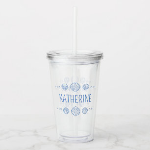 Coastal Blue Scallop Seashells Personalised Acrylic Tumbler