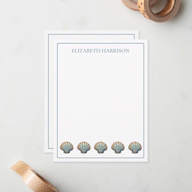 Coastal Blue Scallop Seashells Personalised Card (Front/Back In Situ)