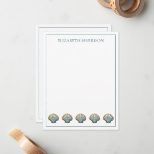 Coastal Blue Scallop Seashells Personalised Card