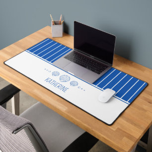 Coastal Blue Scallop Seashells Personalised Desk Mat