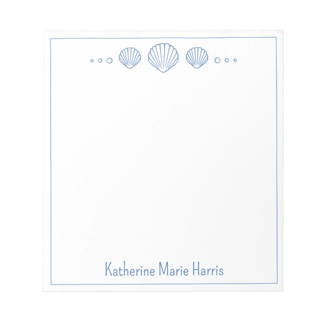 Coastal Blue Scallop Seashells Personalised Notepad (Front)