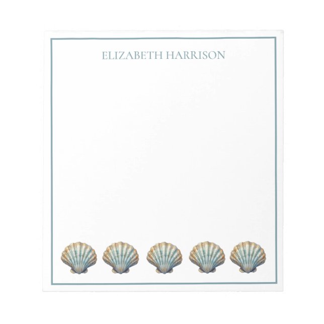 Coastal Blue Scallop Seashells Personalised Notepad (Front)