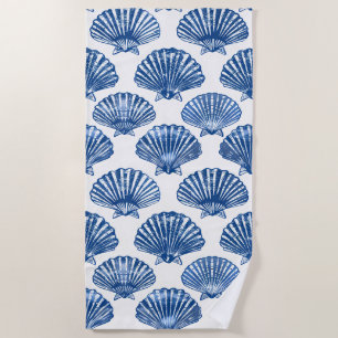 Coastal Blue Scallop Shell Nautical Bathroom Beach Towel