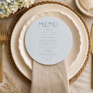 Coastal Blue Script Circular Formal Wedding Menu