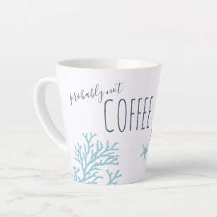 Coastal Blue Sea Coral and Octopus Watercolor Latte Mug