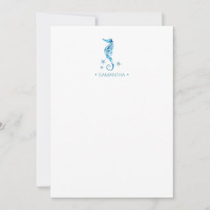 Coastal Blue Seahorse Personalised Stationery Card