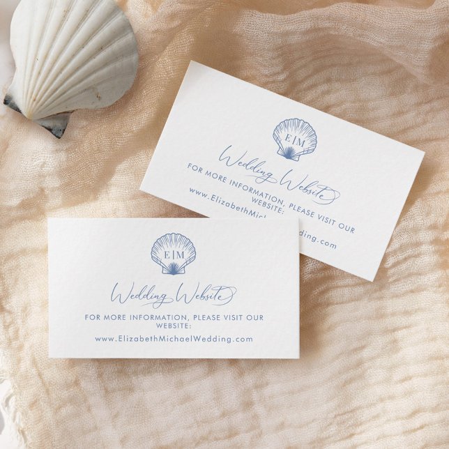 Coastal Blue Seashell Monogram Wedding Website Enclosure Card (Creator Uploaded)