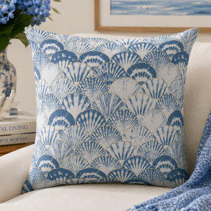 Coastal Blue Seashell Pattern Beach Cushion