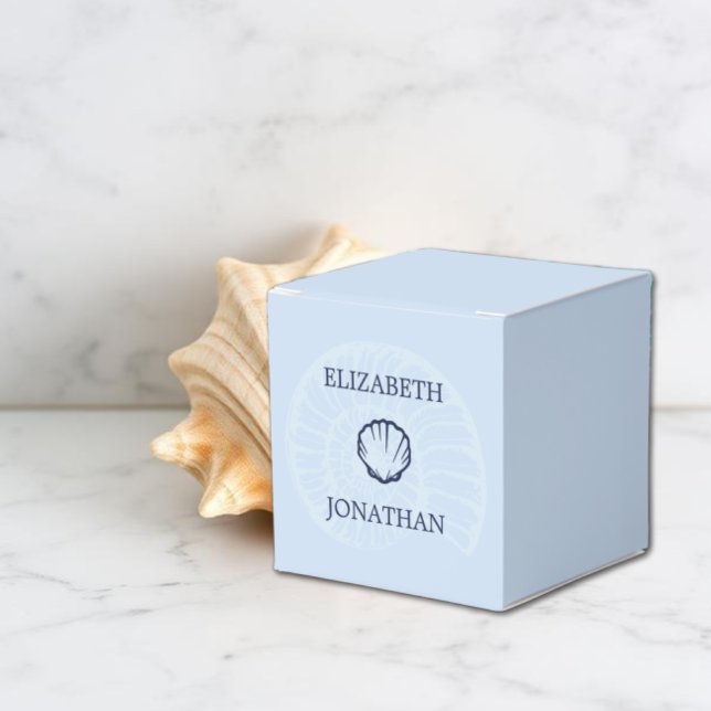 Coastal Blue Seashells Wedding Favour Box (Creator Uploaded)