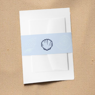 Coastal Blue Seashells Wedding Invitation Belly Band
